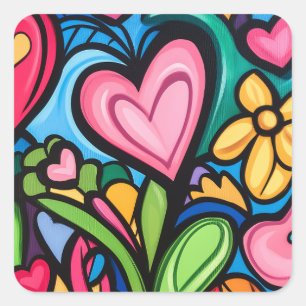 Graffiti Valentine's Day Art Quadratischer Aufkleber