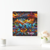 Graffiti Wall Clock Quadratische Wanduhr (Zuhause)