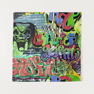Graffiti Wall: Urban Hip Hop Wandteppich
