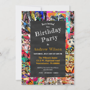 Graffiti-Wandverkleidung mit Tafel Einladung