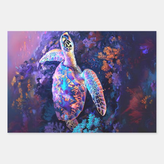 Graffiti Whale Neon Turtles Decoupage Geschenkpapier Set (Vorderseite 3)