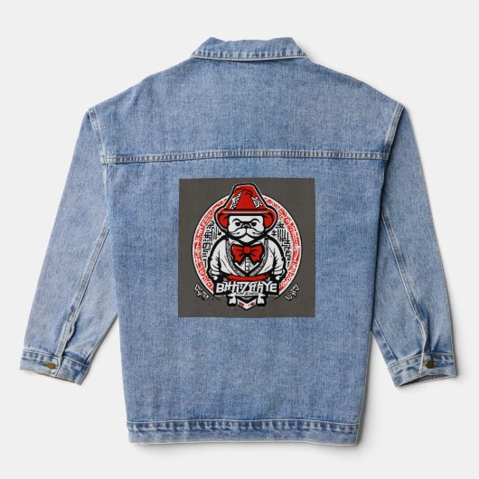 Graffiti-Zauberer-Maskottchen-Logo – Schwarz & Wei Jeansjacke (Rückseite)
