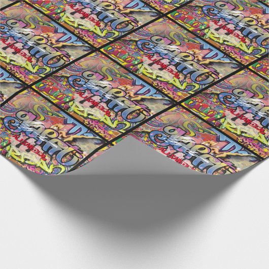 Graffiti-Ziegel, gekratzt oder gestrichen Geschenkpapier (Ecke)