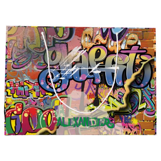 Graffiti-Ziegel, gekratzt oder gestrichen Große Geschenktüte (Rückseite)