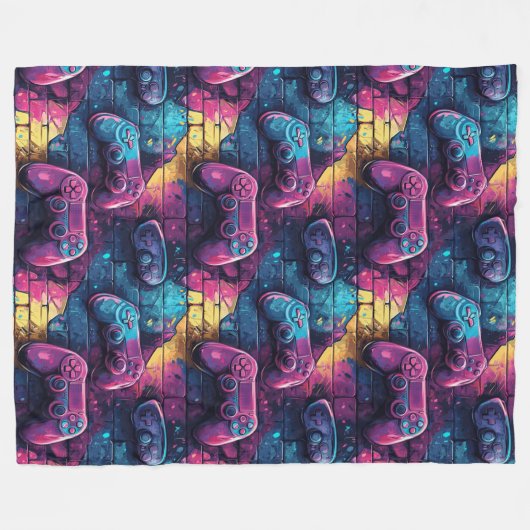 Graffitti GameController Urban Pattern Gamer Room Fleecedecke (Vorderseite (Horizontal))