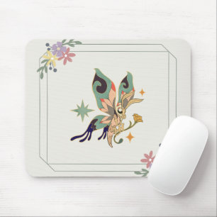 Grafik, Beige Illustration Fairy Butterfly Mousepad
