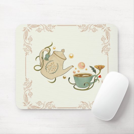 Grafik, beige Illustration Tea Time Mousepad (Mit Mouse)
