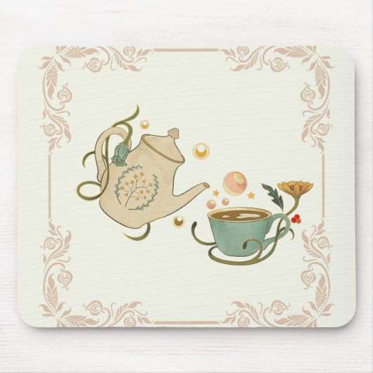 Grafik, beige Illustration Tea Time Mousepad (Vorne)