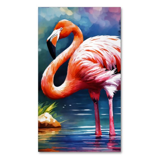 Grafik der rosa Flamingo im Aquarell Magnetische Visitenkarte (Vorderseite Vertikal)