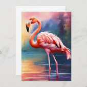 Grafik der rosa Flamingo im Aquarell Mitteilungskarte (Vorne/Hinten)