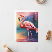 Grafik der rosa Flamingo im Aquarell Mitteilungskarte (Vorderseite/Rückseite Beispiel)