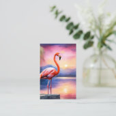 Grafik der rosa Flamingo im Aquarell Visitenkarte (Stehend Vorderseite)