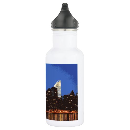 Grafik der Skyline von New York in der Nacht Edelstahlflasche (Rechts)