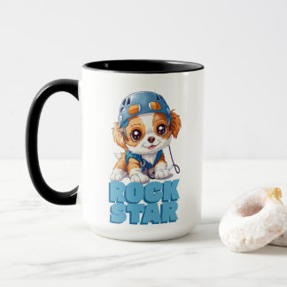 GRAFIK DES NIEDLICHEN HUNDES MIT ROCK STAR TASSE