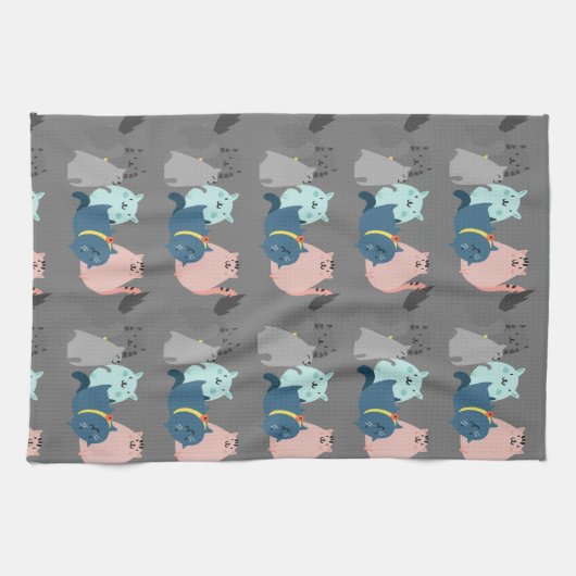 Grafik-Linie Zeichnend Cat-Cartoon Geschirrtuch (Horizontal)