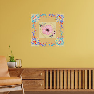 Grafik, Rosa Frühlingsblumen Illustration Poster