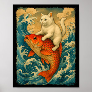 Grafik-T-Shirt Männer Frauen Lustige Katze Koi Jap Poster