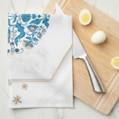 Grafikarbeit, Aquamariner Mandala-Blumenrahmen Geschirrtuch (Viertel Falte)