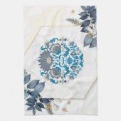 Grafikarbeit, Aquamariner Mandala-Blumenrahmen Geschirrtuch (Vertikal)