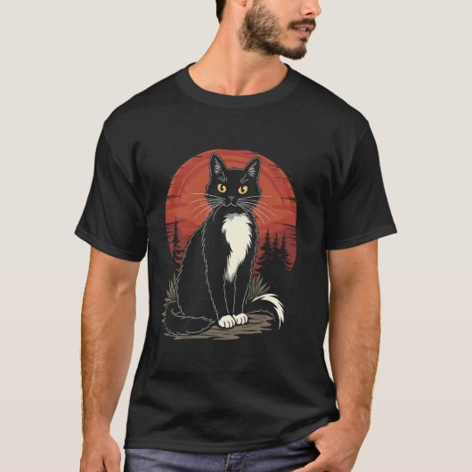 Grafikdesign der Cat Lover Sunset Forest T-Shirt (Vorderseite)