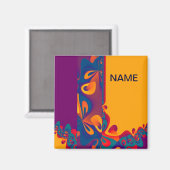 Grafikdesign Muster - violett orange + Text Magnet (Vorderseite/Rückseite)