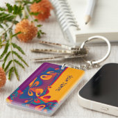 Grafikdesign Muster - violett orange + Text Schlüsselanhänger (Vorderseite rechts)