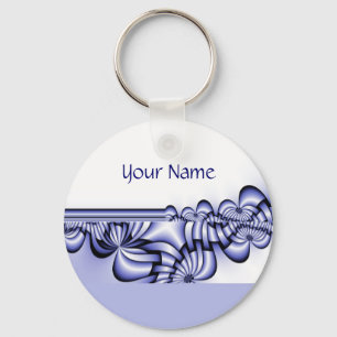 Grafikdesign-Muster - weiß blau + Ihr Text Schlüsselanhänger