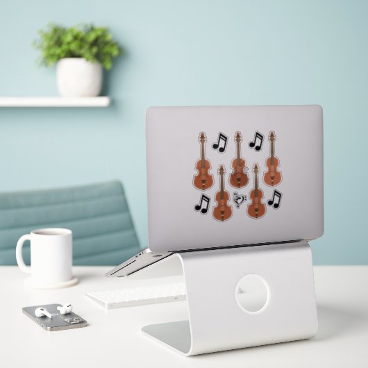 Grafiken, Violine und Hinweise Aufkleber (Laptop auf Schreibtisch)