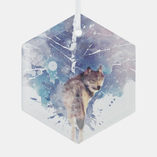 Grafiker Wolf rückt Natur zurück Ornament Aus Glas (Vorderseite)