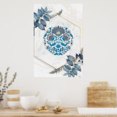 Grafikkunst, Aquamarine Blumenschrift Mandala Illu Poster (Küche)