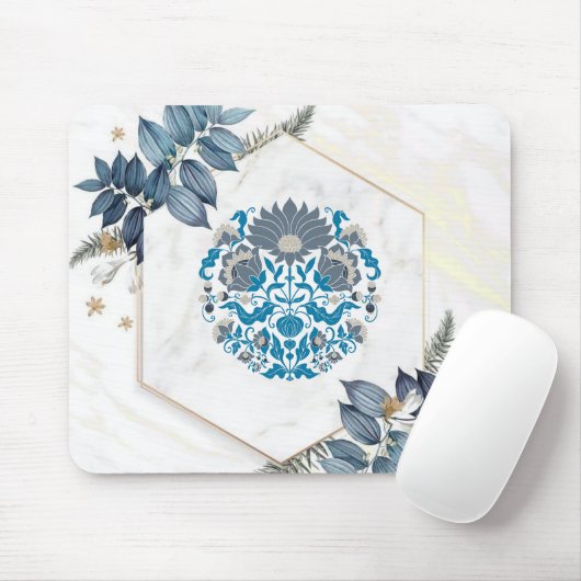 Grafikkunst, Aquamarine Illustration Floral Mandal Mousepad (Mit Mouse)
