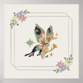 Grafikkunst, Schmetterlingsdarstellung in Beige Poster (Vorne)