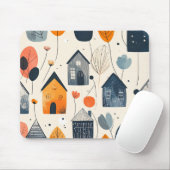 Grafiklandschaft mit Häusern und Blumen Mousepad (Mit Mouse)