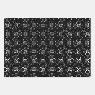 Grafikmuster für den weißen Schädel und die Kreuzk Geschenkpapier Set