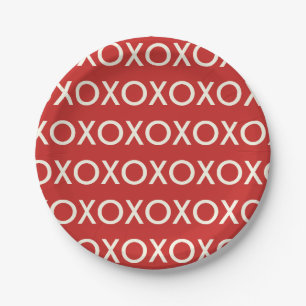 GRAFIKVALENTINTAG XOXO ROTE PAPIERPLATTE PAPPTELLER