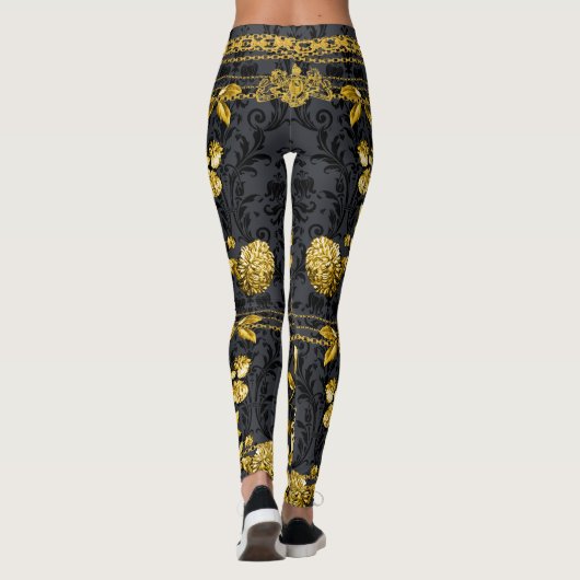Gräfin Gold-Kette Blumenschwarz auf schwarzen Dama Leggings (Rückseite)