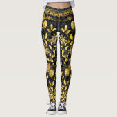 Gräfin Gold-Kette Blumenschwarz auf schwarzen Dama Leggings (Vorderseite)