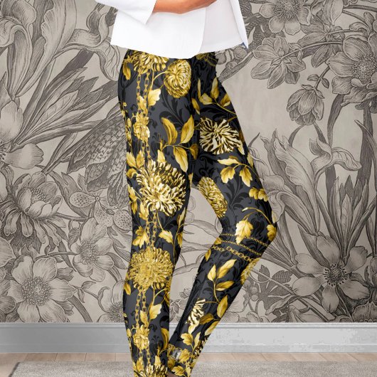 Gräfin Gold-Kette Blumenschwarz auf schwarzen Dama Leggings