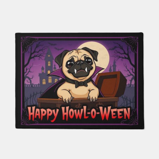 Gräfin Pug Frohe Howl-o-Ween Fußmatte (Vorderseite)