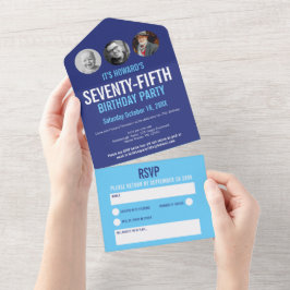 Grafisch-blaues Cyan-Foto rund um den 75. Geburtst All In One Einladung