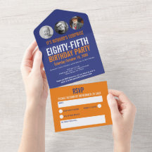 Grafisch-orangefarbenes Foto rund 85. Geburtstag