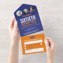 Grafisch-orangefarbenes Foto rund um den 60. Gebur