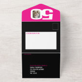 Grafisch-rosa schwarze Foto umkreist 50. Geburtsta All In One Einladung (Außenbereich)