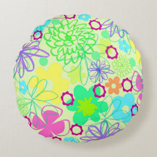 Grafische Blumen Rundes Kissen