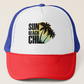 Grafische Cap Sun, Beach & Chill Palm Tree Truckerkappe