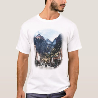 Grafische Darstellung einer alten Bergstadtstraße T-Shirt