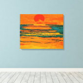 Grafische Dekoration der Sun Orange Ocean Sunset A Leinwanddruck (Insitu (Holzboden))
