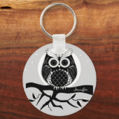 Grafische Eule mit eleganten Mustern und Name Schlüsselanhänger (Vorderseite)
