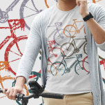 Grafische Fahrräder/Fahrradfahrer T-Shirt<br><div class="desc">Mehrfarbige Fahrräder überlagert</div>