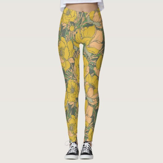 Grafische Frühlingstrollius-Blume Leggings (Vorderseite)